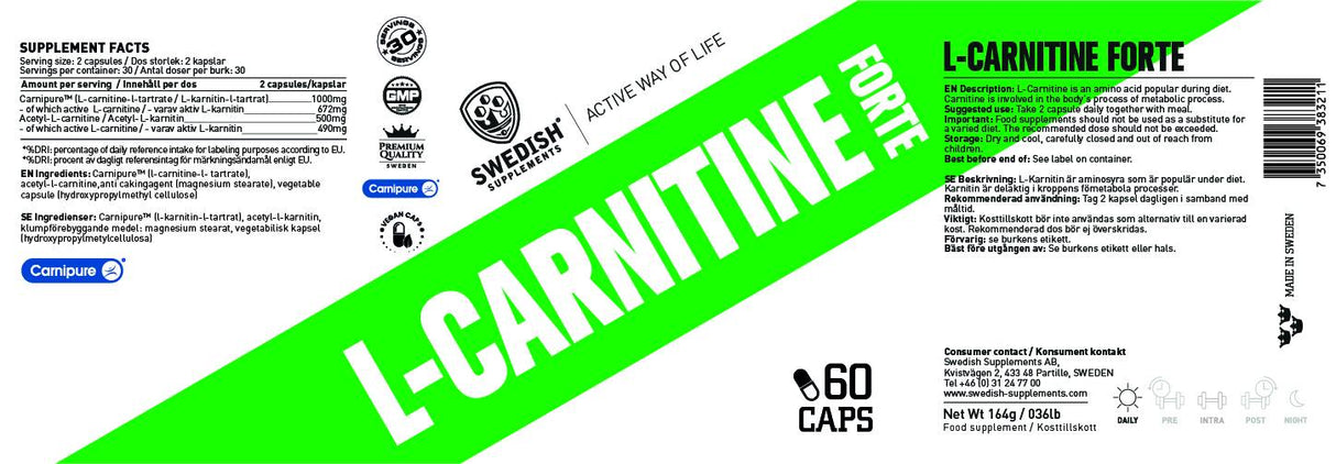 L-Carnitine Forte / Carnipure® + Acetyl - 60 capsules - Nutra Best Europe