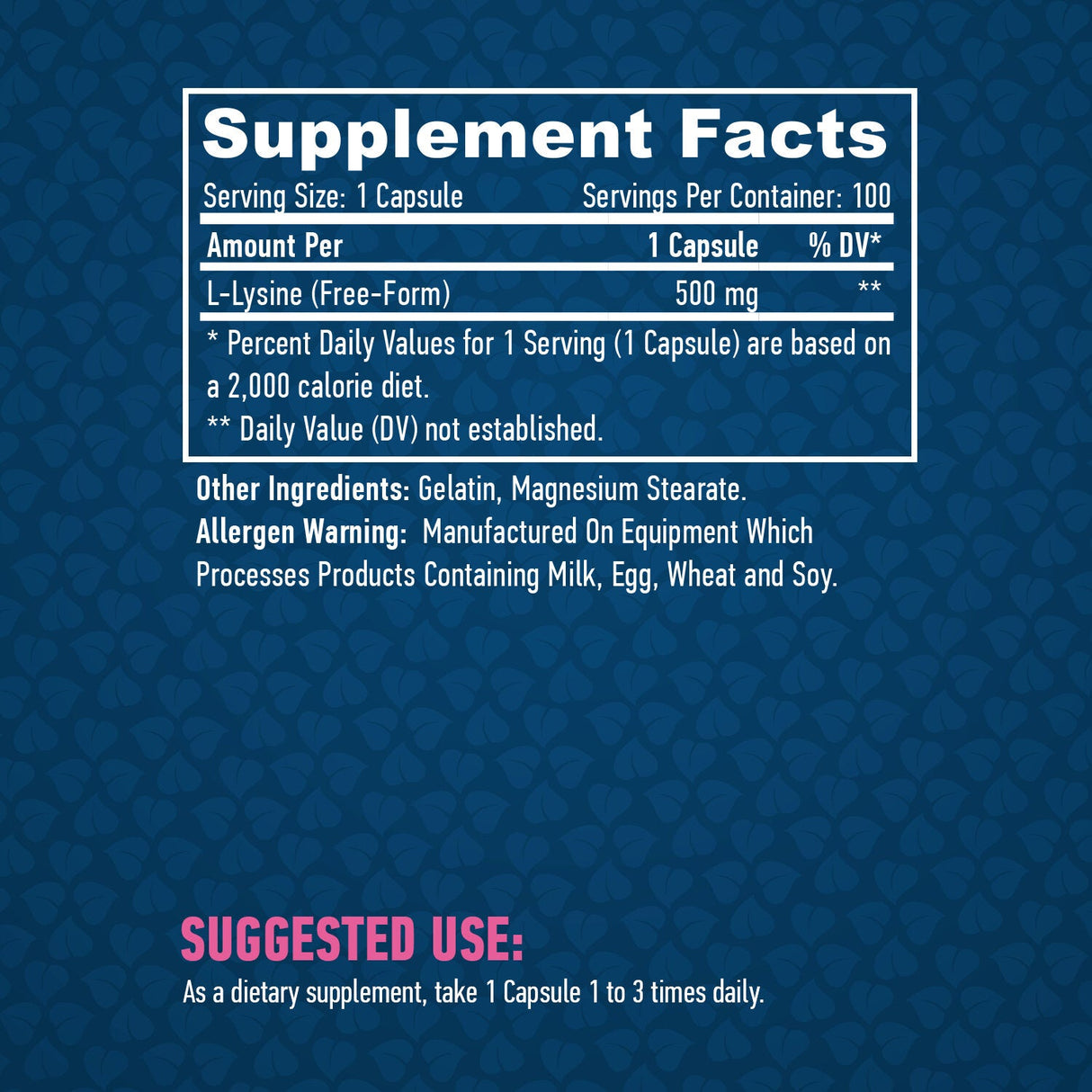 L-lizin 500 mg./100 Vcaps.