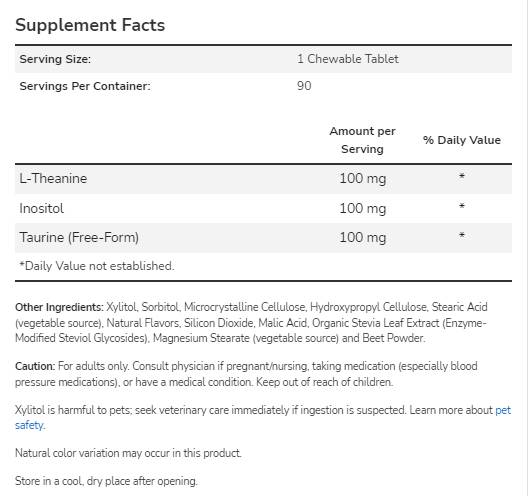 L-Theanine 100 mg rágótabletta | inozitollal & Taurin - 90 rágótabletta