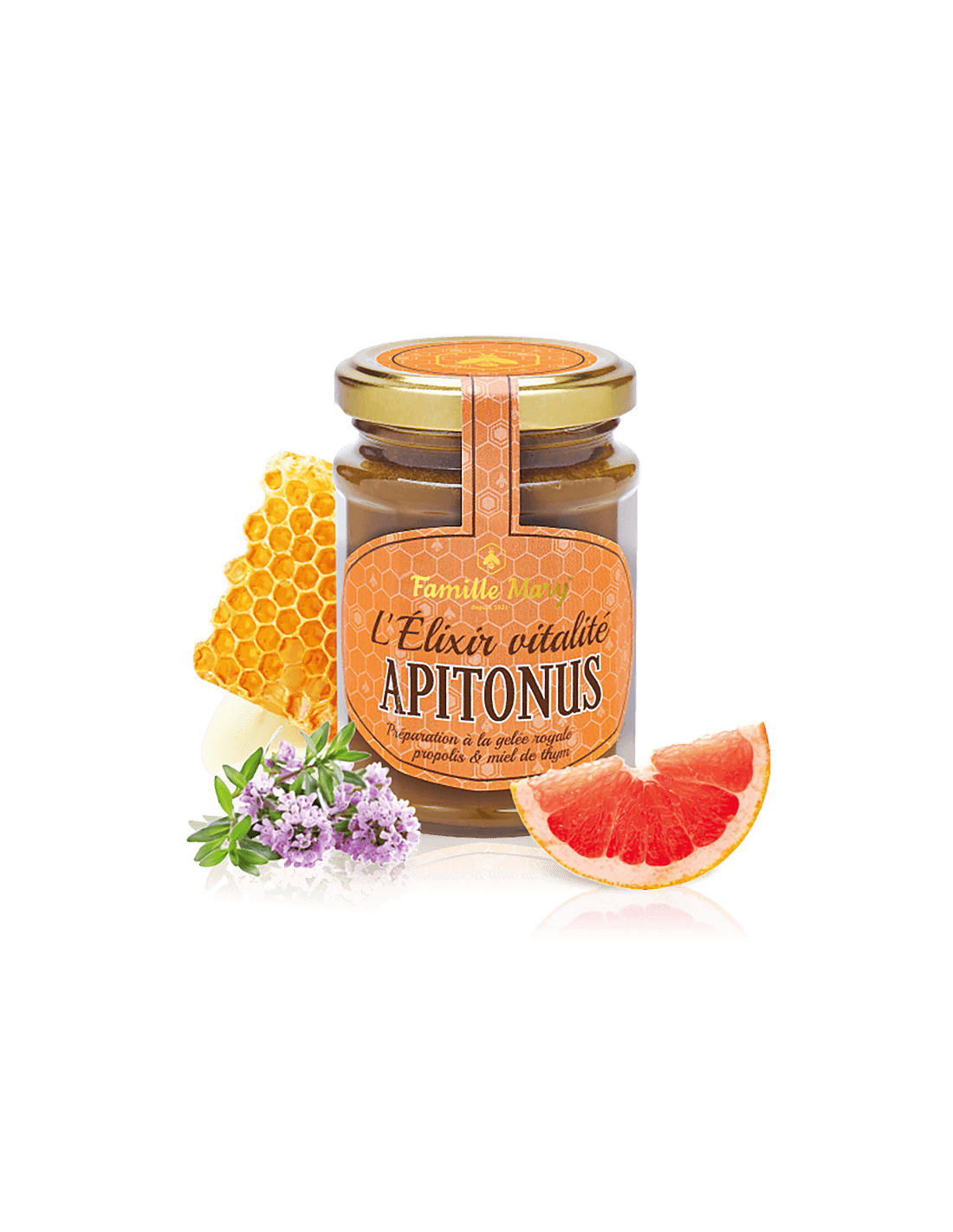 L'Élixir vitalité Apitonus/Apitonus vital elixír méhpempővel, propolisz és kakukkfű mézzel, 230 g Famille Mary