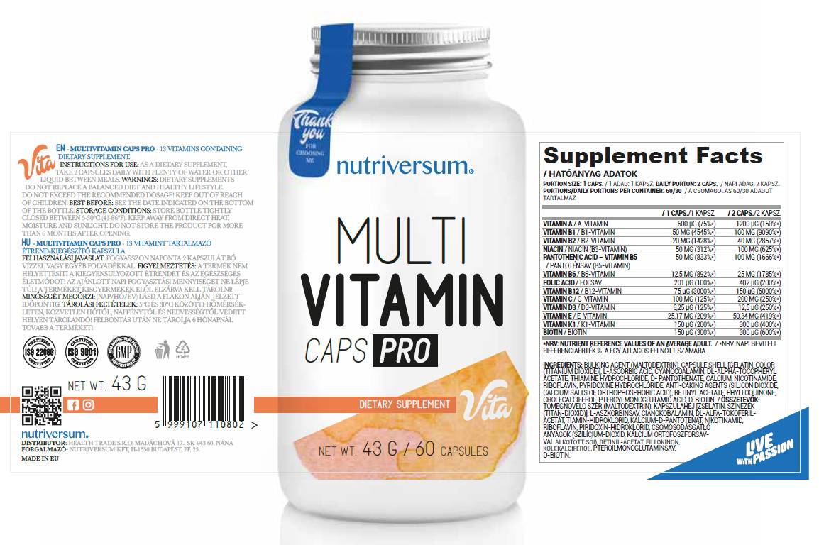 MultiVitamin Caps Pro - 60 capsules - Nutra Best Europe