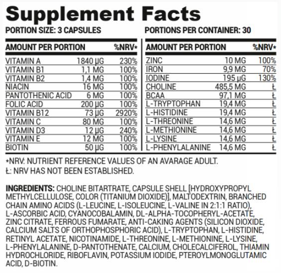 Vegan Vitamin Support | Multivitamins and Minerals for Vegans 90 capsules - Nutra Best Europe