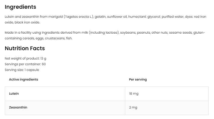 Lutein 18 mg + Zeaxanthin 2 mg 60 kapszula