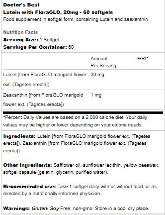 Lutein 20 mg | FloraGLO - 60 gél kapszulával