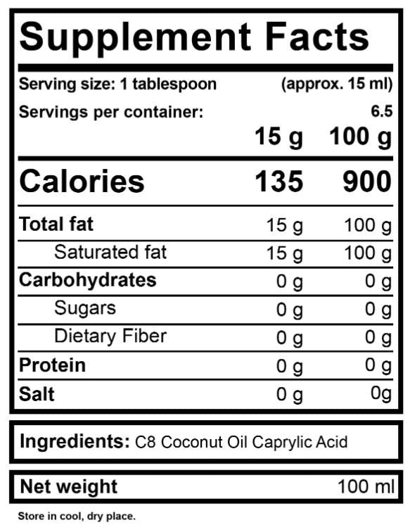 MCT Oil 100% Liquid C8 - 100 ml