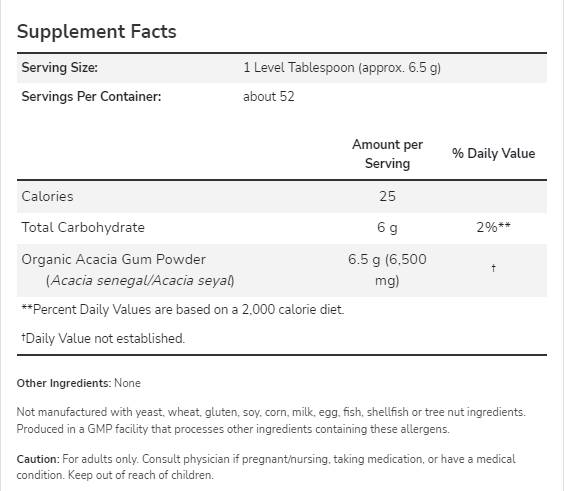 Acacia Fiber Pure Powder | Certified Organic - 340 grams - Nutra Best Europe