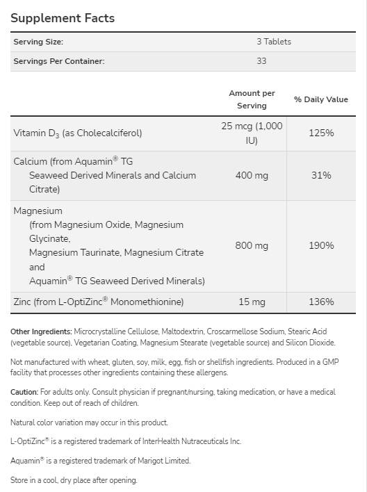 Magnézium & Kalcium | D3-vitaminnal & L-OptiZinc - 250 tabletta