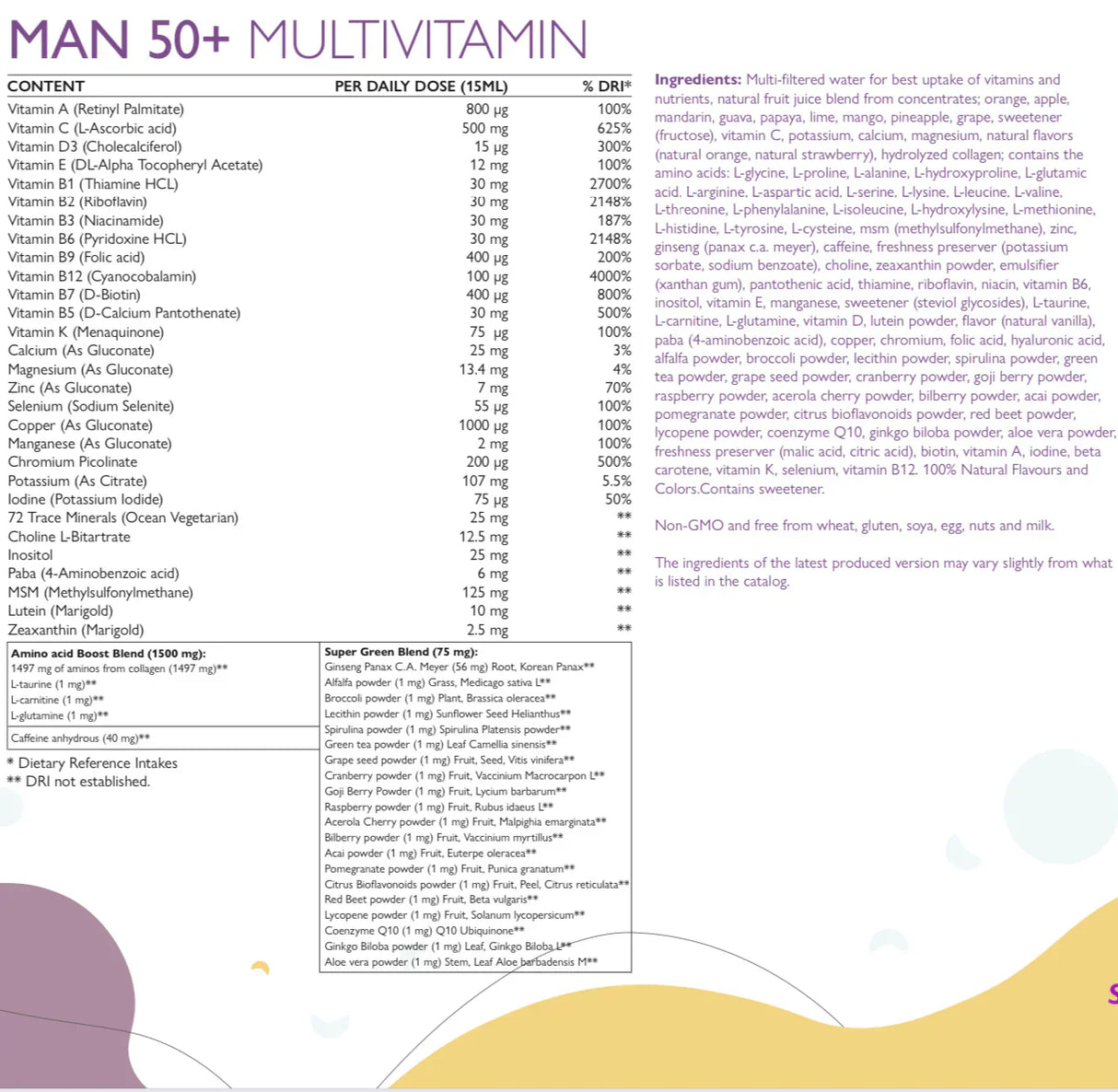 Man 50+ multivitamin férfiaknak kollagénnel 1497 mg - 149 hatóanyag /500 ml/