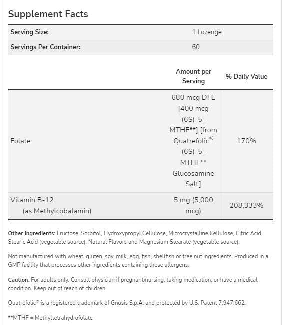 Metil B-12 5000 mcg | folsavval Quatrefolic® - 60 nyelvalatti tabletta