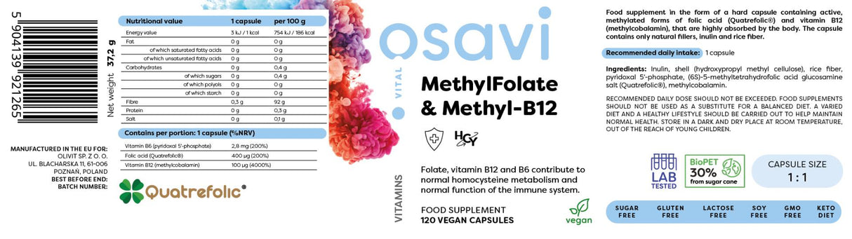Metilfolát & Metil-B12 | Quatrefolic®-kal - 120 kapszula