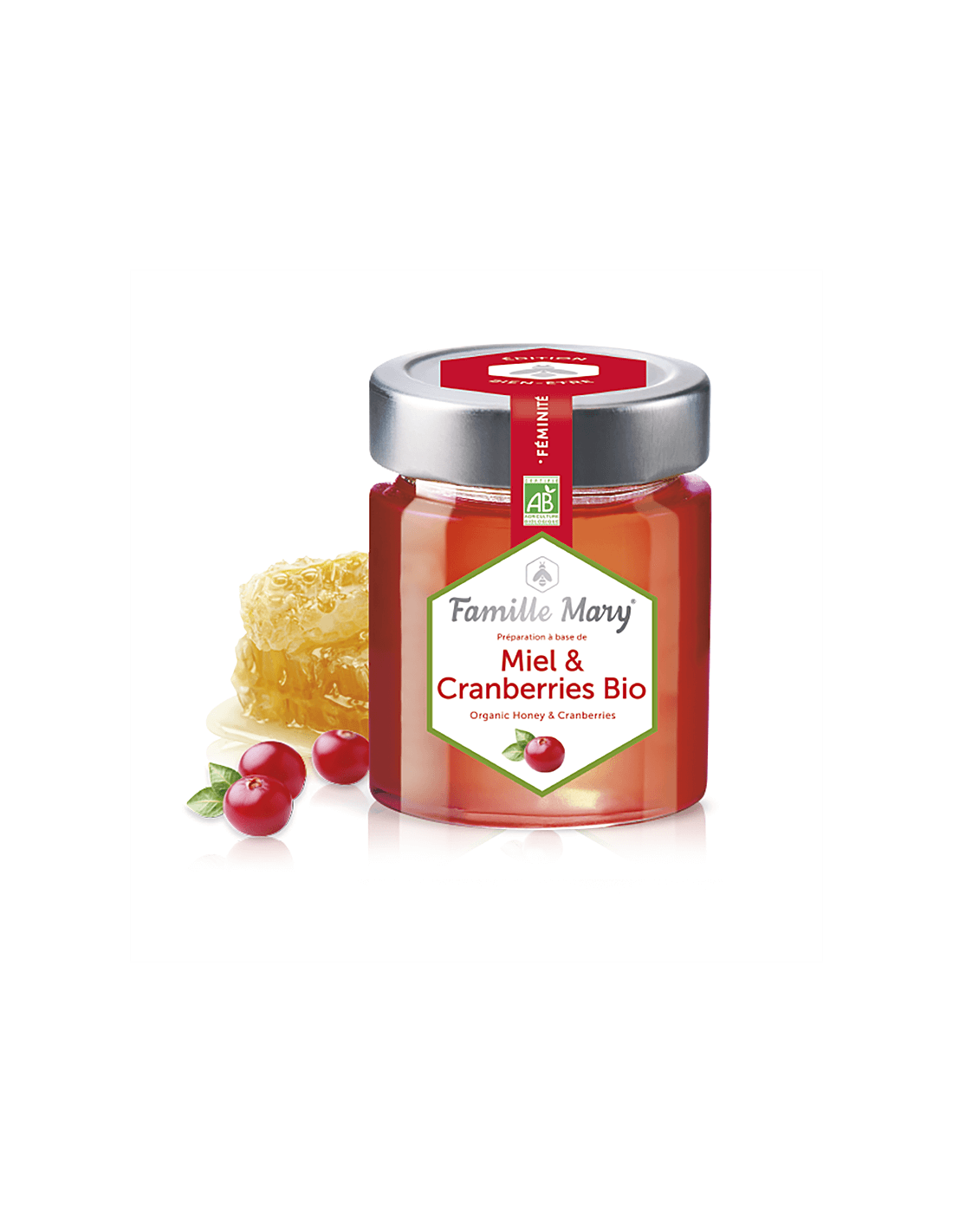 Miel and Cranberries Bio/Bio Akác méz + Áfonya, 170 g Famille Mary
