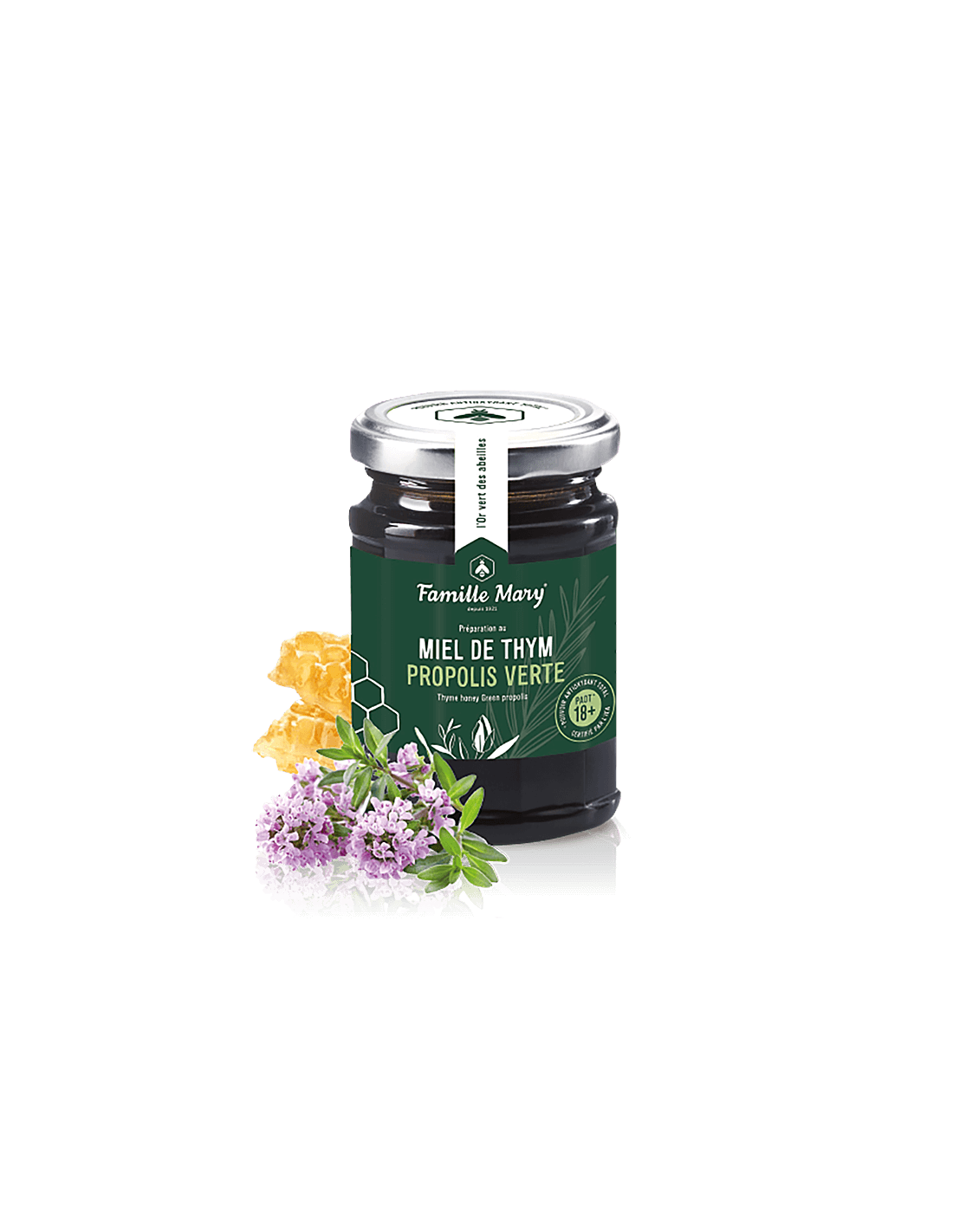Miel de thym Propolis Verte/Kakukkfűből és zöld propoliszból származó méz, 200 g Famille Mary