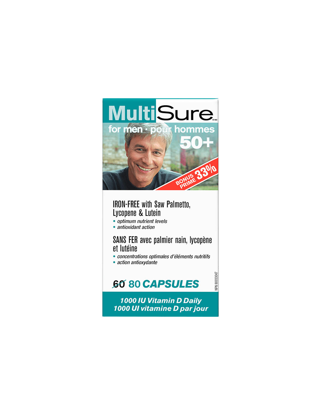 MultiSure® Men 50+/Multivitamin 50+ férfiaknak (luteinnel, likopinnal és fűrészpálmával), 80 kapszula