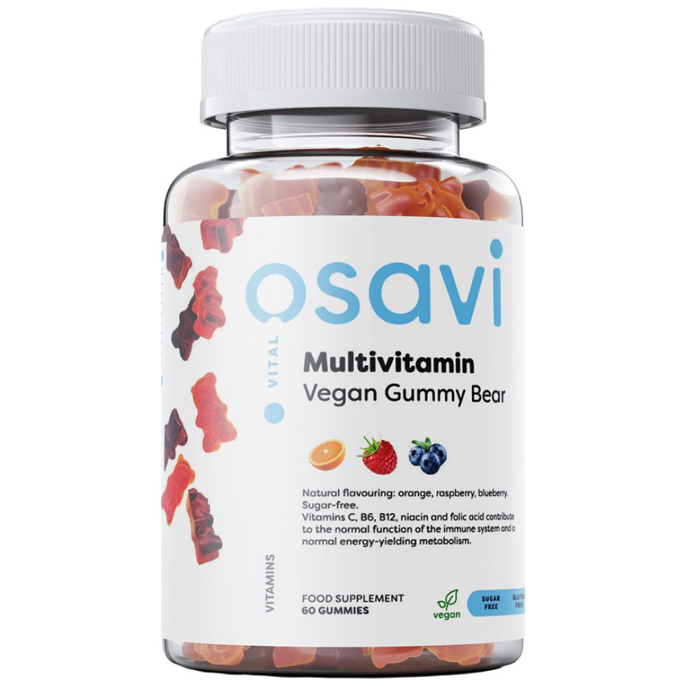 Multivitamin Vegán Gummy Bear | Narancs, málna, áfonya - 60 gumicukorka