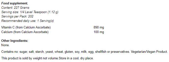 Calcium Ascorbate Pure Buffered Powder - 227 grams - Nutra Best Europe