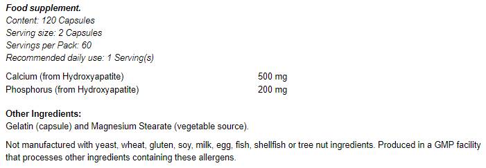 Calcium Hydroxyapatite - 120 capsules - Nutra Best Europe