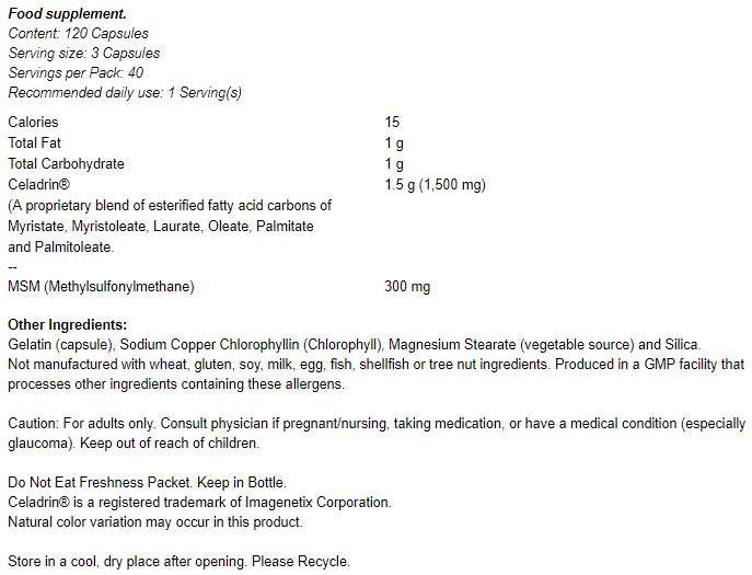 Celadrin & MSM 500 mg - 120 capsules - Nutra Best Europe