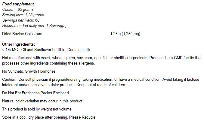 Colostrum Powder - 85 grams - Nutra Best Europe
