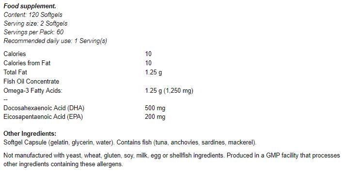 DHA - 250 - 120 Gel capsules - Nutra Best Europe