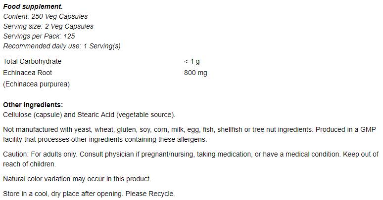 Echinacea 400 mg - 100 capsules - Nutra Best Europe