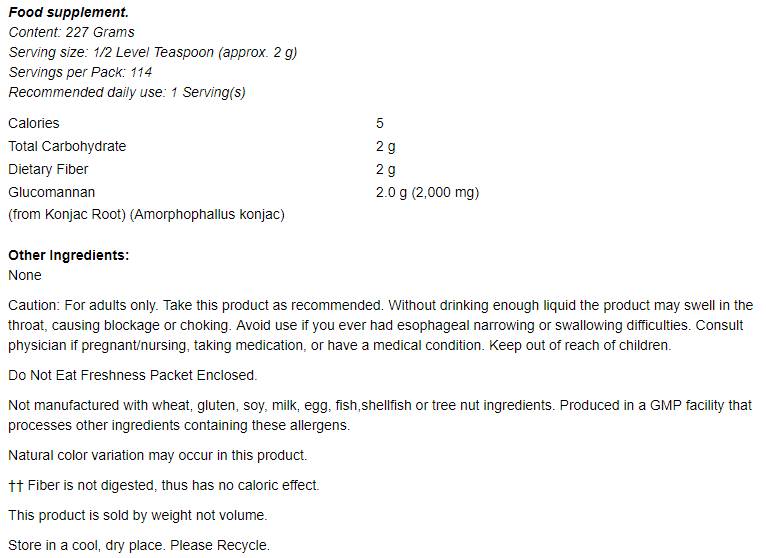 Glucomannan from Konjac Root Pure Powder - 227 grams - Nutra Best Europe