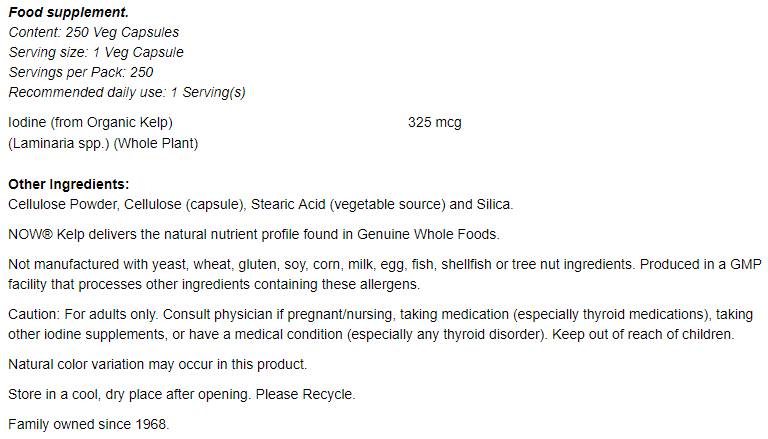 Kelp 325 mcg - 250 capsules - Nutra Best Europe