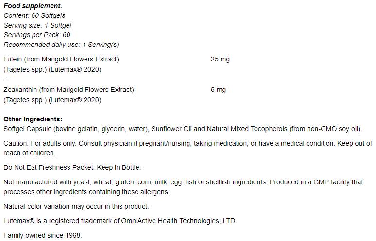 Lutein & Zeaxanthin - 60 Gel capsules - Nutra Best Europe