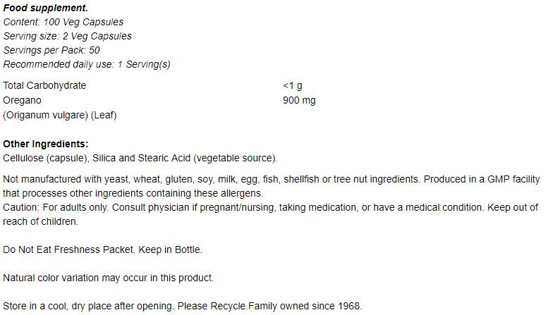 Oregano 450 mg - 100 capsules - Nutra Best Europe
