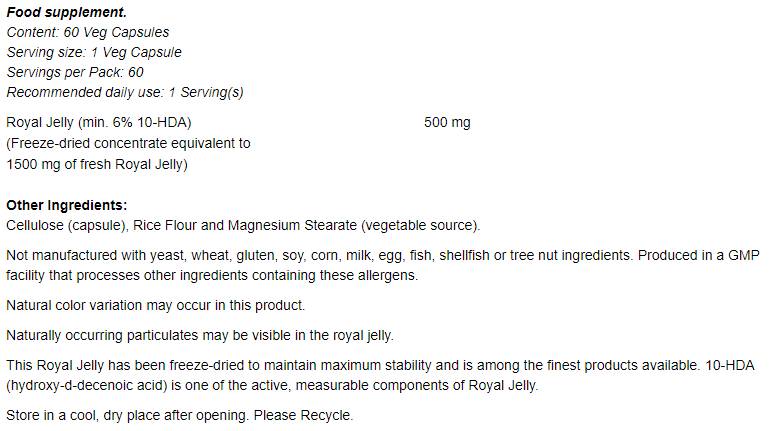 Royal Jelly 1500 mg - 60 capsules - Nutra Best Europe