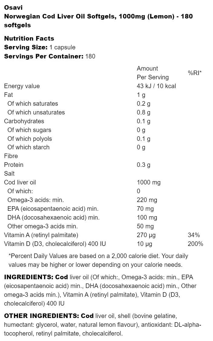 Norvég tőkehalmájolaj 1000 mg | Citrom ízű - 180 gél kapszula