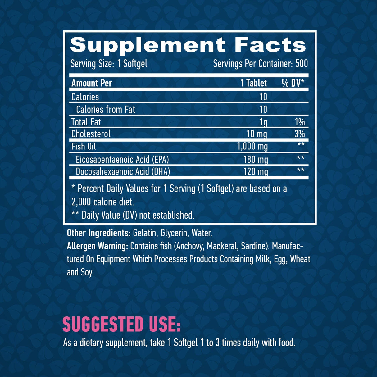 Omega 3 1000 mg./500 Softgels