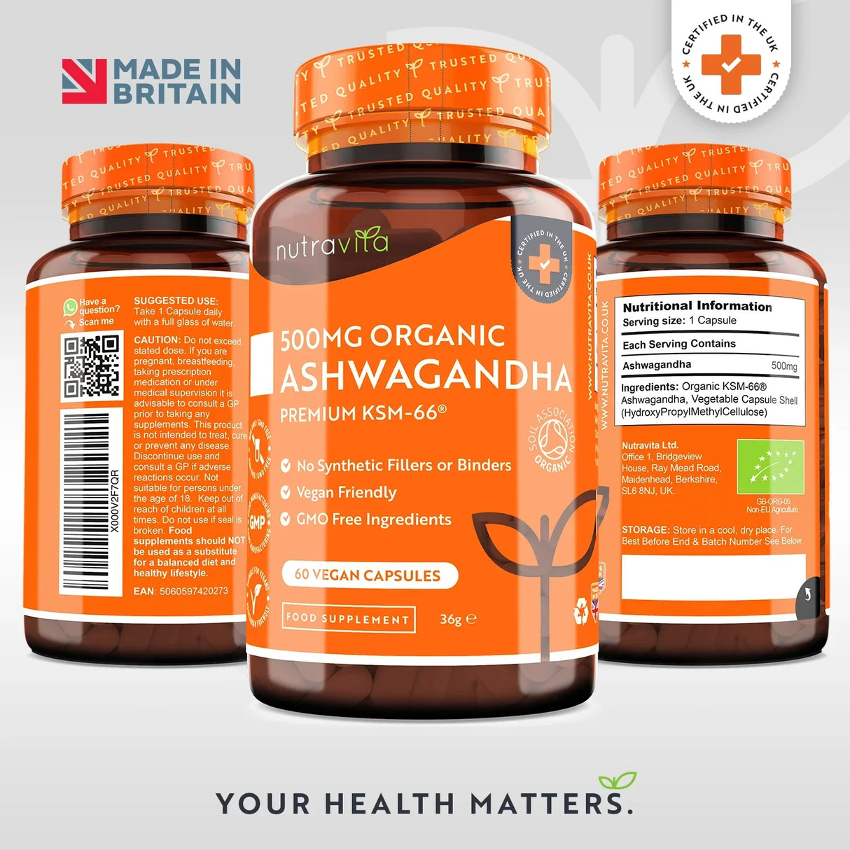 Organic Ashwagandha KSM 66 - Bio Ashwagandha 500 mg 60 vegán kapszula