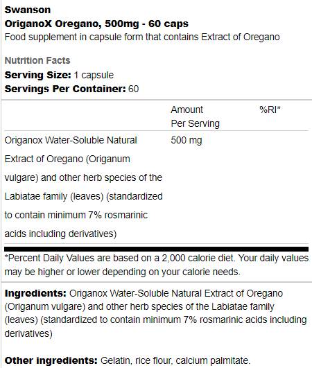 OriganoX Oregano 500 mg 60 kapszula