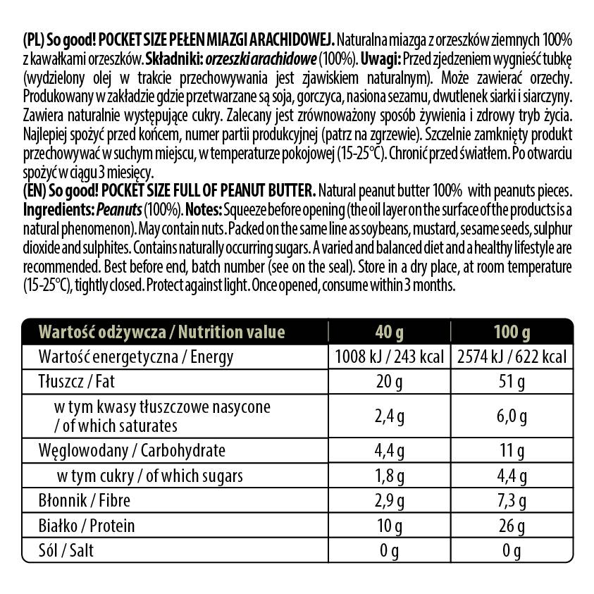 Pocket Size / Full of Peanut Butter Paste / Crunchy 40 grams - Nutra Best Europe