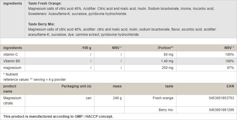 Magnesium Citrate Powder - 240 grams - Nutra Best Europe