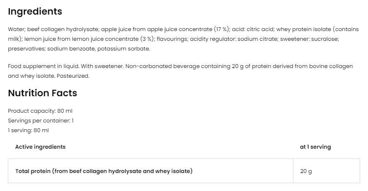 Protein Shot | Tejsavó izolátum + marha hidrolizátum mátrix - 20 x 80 ml
