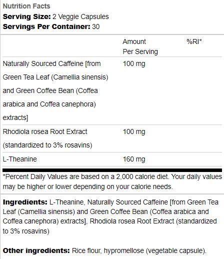 Pure Energy | Természetes koffein, Rhodiola és L-Theanine 60 kapszula