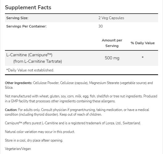 L-Carnitine 250 mg | Carnipure™ - 60 capsules - Nutra Best Europe
