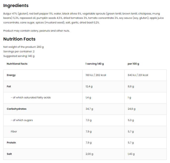 Vege Dish with Bulgur, Grain and Sprouts | Ready-To-Eat Meal 280 grams - Nutra Best Europe