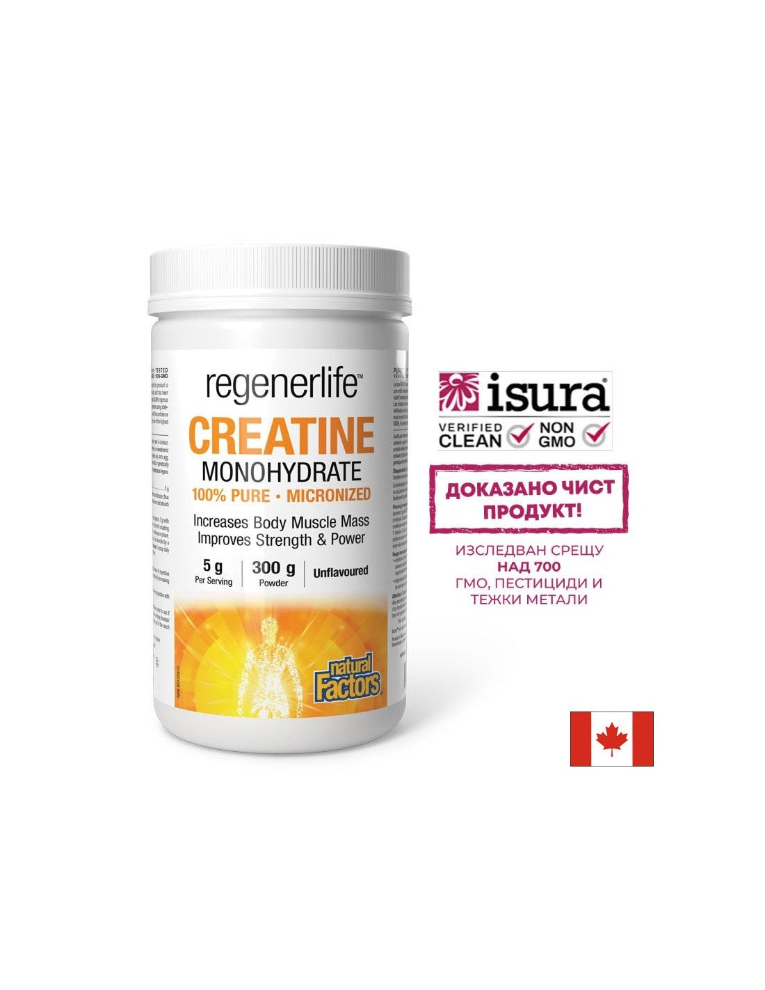 Kreatin-monohidrát (mikronizált) Regenerlife™ - Erő, állóképesség és izomteljesítmény, 5000 mg x 300 g por