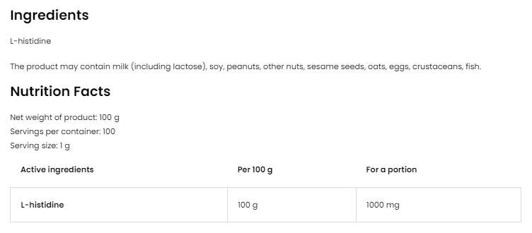 Histidine Powder 100 grams - Nutra Best Europe