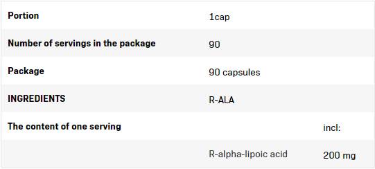R-ALA | R-Alpha Lipoic Acid 200 mg - 90 capsules - Nutra Best Europe