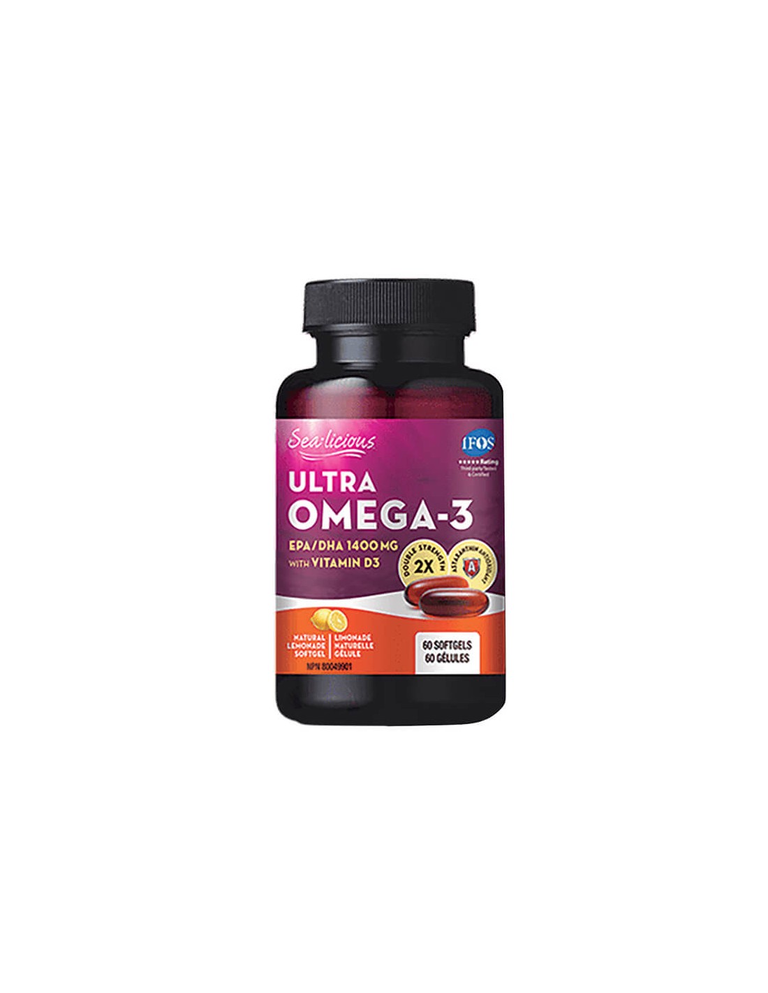 Sea-Licious® Ultra Omega-3 D3-vitaminnal - Omega-3 + D3-vitamin, 60 lágyzselatin kapszula <tc>Natural Factors</tc>