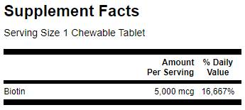 Sublingual Biotin 5000 mcg 60 Chewable Tablets - Nutra Best Europe