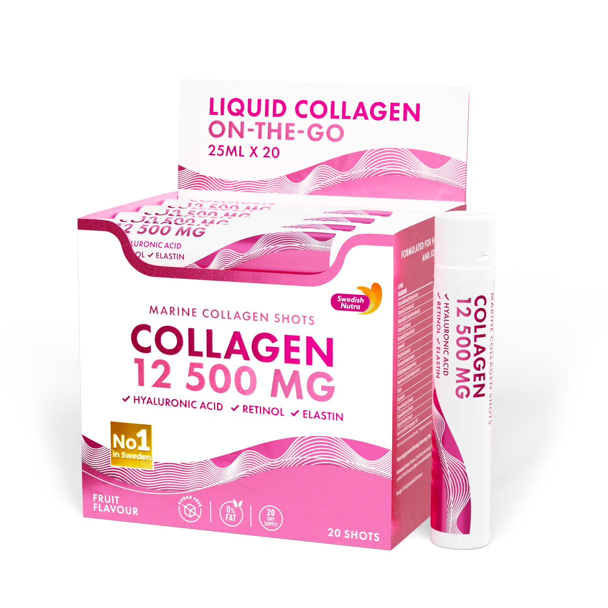 Fish Collagen 12,500 mg with Retinol, Elastin and Hyaluronic Acid - 20 x 25 ml - Nutra Best Europe