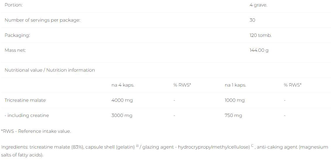 TCM | Tri-Creatine Malate - 120 kapszula