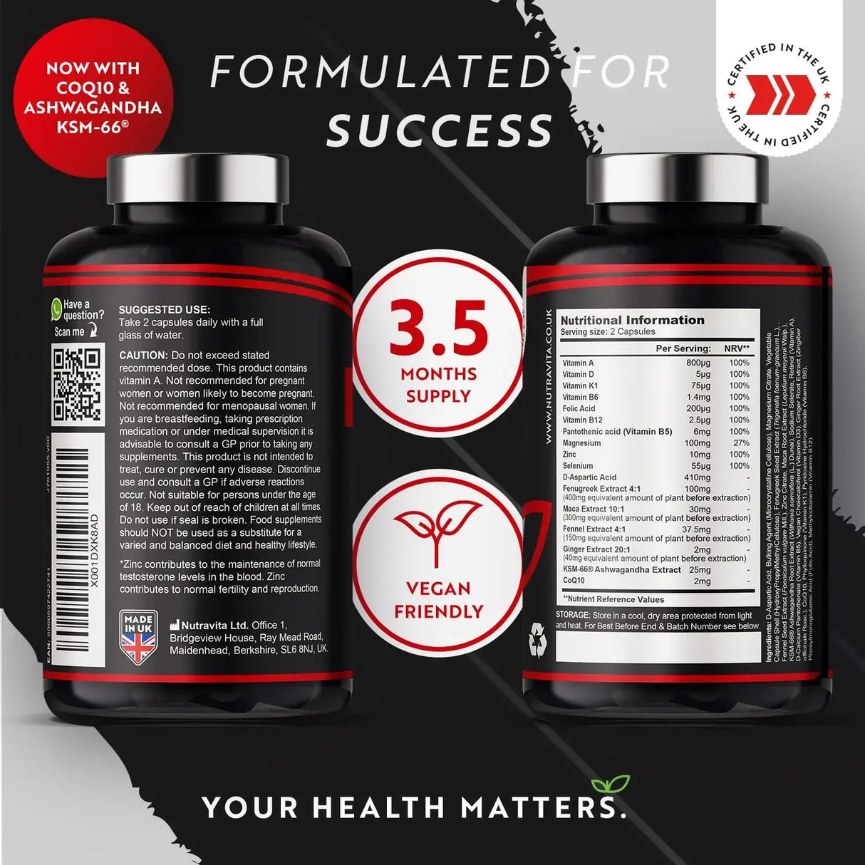 TESTOMAX™ 2.0 /210 kapszula, 105 nap/ Ashwagandha KSM 66®-tal és CoQ10-zel & Maca gyökér <tc>Nutravita</tc>