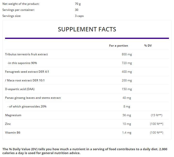 Testo Booster | Tribulus, Görögszéna, Maca, DAA és Ginseng 90 kapszulákkal