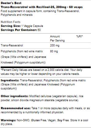 Trans-Resveratrol 200 mg | ResVinol-25-tel - 60 kapszula