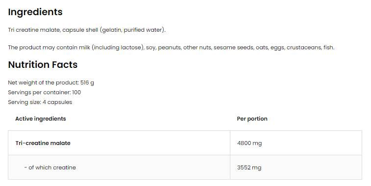 Tri Creatine Malate/TCM 1200 mg - 180 kapszula